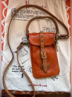 A.S.98 Orange Leather Crossbody bag